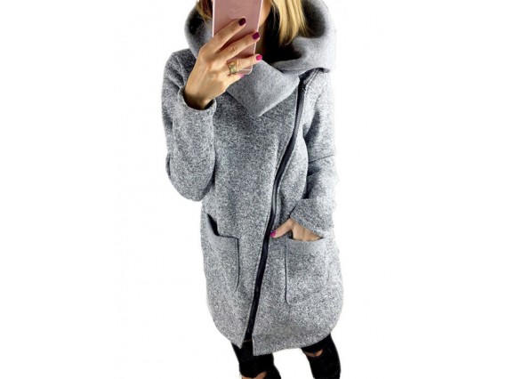 Zipper Mid-Length Casual Fall Spring Plain Long Sleeve Single Hoodies
